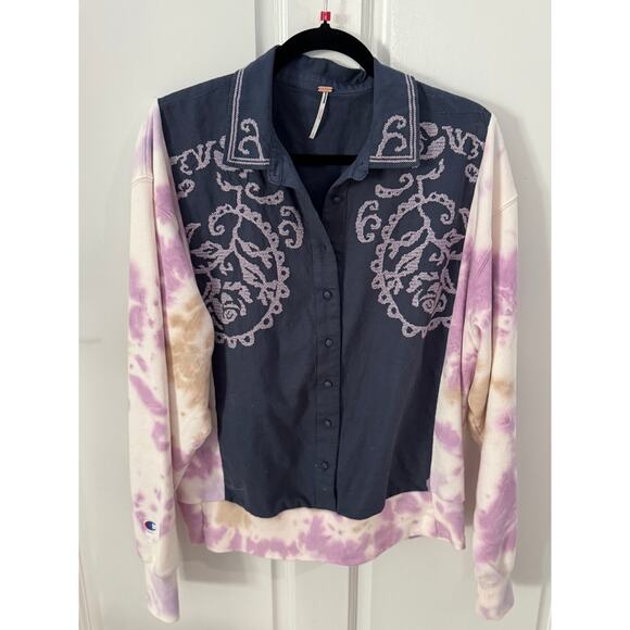 NWOT Upcycled Free People Embroidered Top and Champion Tie Dyed Sweatshirt  S-L - Picture 4 of 10